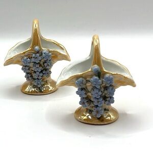 2 Vintage Elfinware Miniature Basket with Blue Flowers Made in Germany